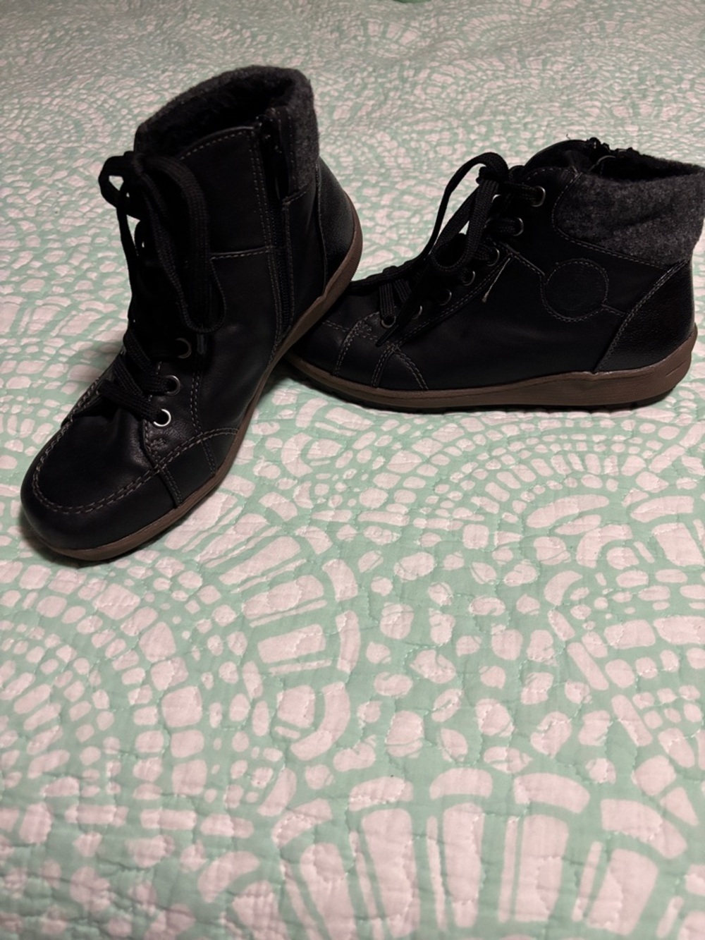 Black Lace-Up Ankle Boots with Gray Cuff